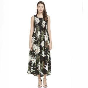 Hawaiian Hangover Palm Tank Elastic Luau Maxi Dress Blaack Greem White Size O/S